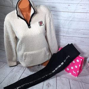 NWT vs pink Sherpa quarter zip & Leggings set S
